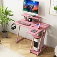 thumbnail image 4 of Costway L Shaped Gaming Desk with Outlets & USB Ports Monitor Shelf Headphone Hook Pink, 4 of 10