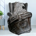 thumbnail image 4 of Industrial Soft Flannel Fleece Throw Blanket, Rusty Iron Porthole Grunge Scratched Steel Factory Entrance Retro Image, Cozy Plush for Indoor and Outdoor Use, 50" x 60", Dark Taupe, by Ambesonne, 4 of 5