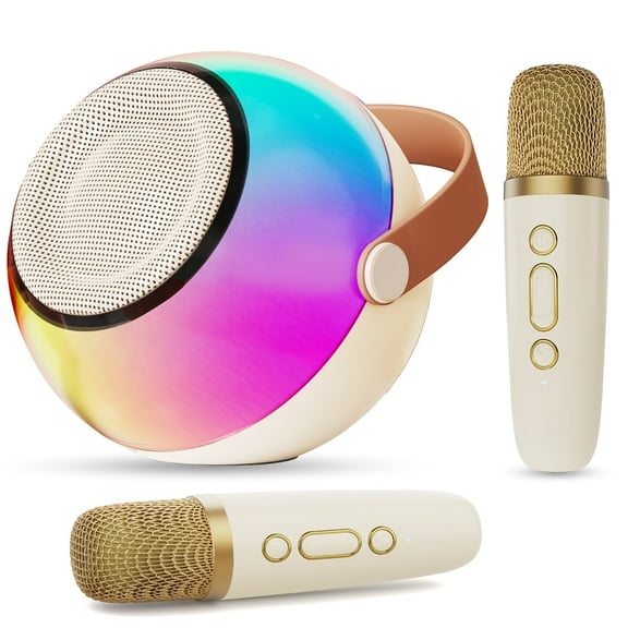 FanFun Mini Karaoke Machine Set, Portable Bluetooth Speaker with 2 Microphones for Adults Kids, Singing Machine Home Karaoke System with RGB Colorful Light, D25W-T