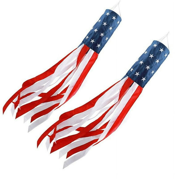 4th of July Patriotic Decorations 2 Pack 60 Inch American Flag Windsock outdoor Printed Stars Stripes USA flags Fade Resistant- Windsock Outdoor Hanging