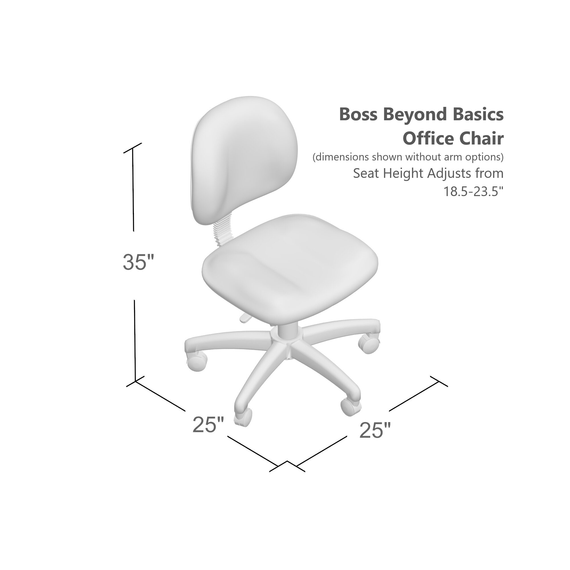 Boss Office  Home Beyond Basics Adjustable Office Task Chair without Arms,  Multiple Colors