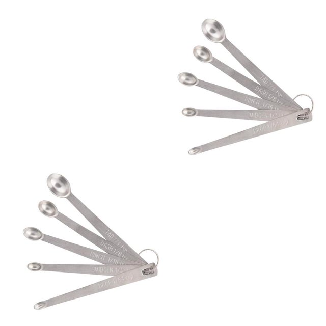 Bewildely Paquete de 5 cucharas medidoras de acero inoxidable, cucharas de cocina con mango largo, herramientas de medida, restaurante, cabeza redondeada Plata 5 uds, cabeza redondeada 2piezas Bewildely CBP432911