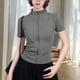 thumbnail image 4 of Xuyuer Yoga Waist Cinch Short Sleeve Top - Women's Casual Sports Half High Neck Summer Shirt for Workout Sessions, Athletic Streetwear Style & Breathable Gym-to-Street Wear, 4 of 4