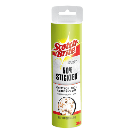 SCOTCH-BRITE 50% STICKIER LARGE SURFACE LINT ROLLER REFILL, 8 IN X 31.4 FT (20.3 CM X 9.57 M), (3m Lint Rollers Best Price)