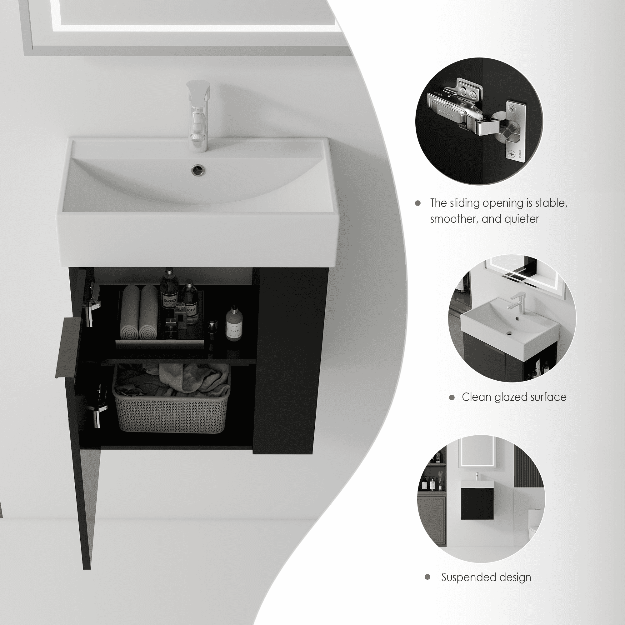 Leumius 21.6" Floating Bathroom Vanity with Ceramic Sink,Floating Bathroom Sink Cabinet for Small Space,Bathroom,Black