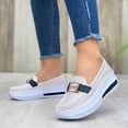 thumbnail image 2 of Rokment Platform Chunky Slip on Loafers Walking Shoes for Women 2026 Spring Fall Vintage Casual Color Block Leather Height Increasing Nursing Non Slip Work Fashion Sneakers White Size 8.5, 2 of 5