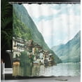 thumbnail image 3 of Ambesonne Beach Shower Curtain, Austrian Alps Houses Trees, 69"Wx84"L, Laurel Green Pale Brown, 3 of 4