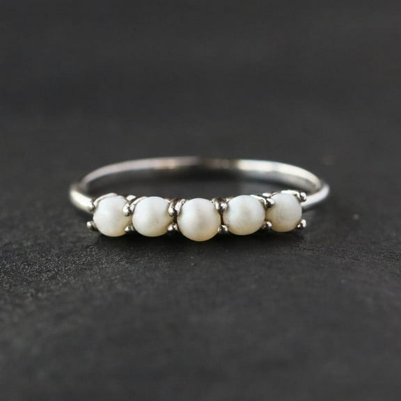 Five Pearl Ring, Pearl Ball Ring, Midi Ring, Stacking Band, 925 Sterling Silver Ring, Handmade Fine Jewelry, Minimalist Ring,