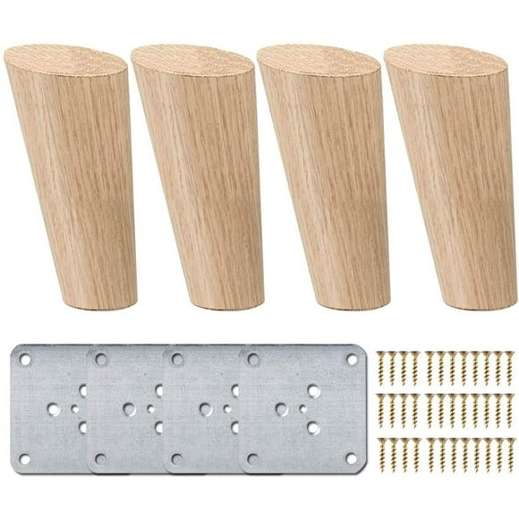 5 Inch Pieds De Meuble Bois Oblique, La Vane 4 Pièces Pieds De Table En Bois Naturel Rond Avec Vis & Protecture De Plancher Pour DIY Meuble Sofa Fauteuil Canapé Lit Chaise