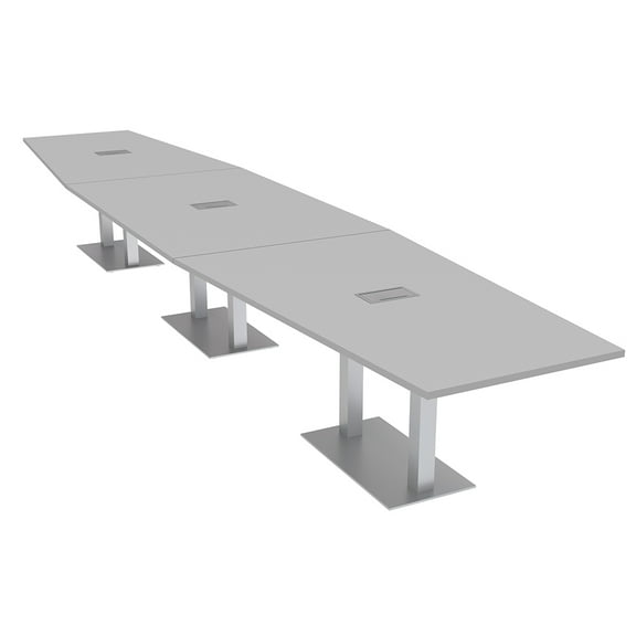 18 Person Modular Powered Hexagon Boardroom Table Square Metal Bases