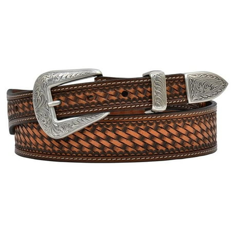 3D D7002-40 Belt Mens Natural Basketweave Studded Tooled Tapered ...