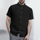 thumbnail image 1 of Blusa y camisa de manga corta con cuello alto para hombre, color liso, informal, holgada, con botones, de poliéster., 1 of 6