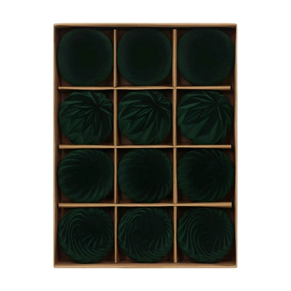 Army Green 8Cm Flocked Velvet Christmas Tree Decor 12-Piece Set Deep Velvet Spheres For Holiday