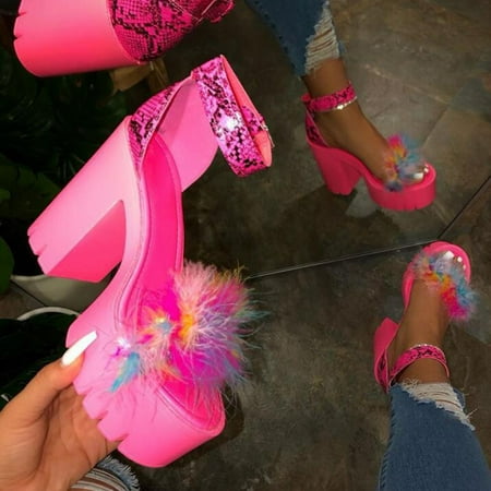 

Women s Open Toe Ankle Strap High Chunky Heel Sandals Breathable high heels TX139