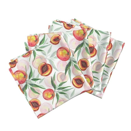 - Watercolor Fruit Whimsical Peaches Cotton Dinner Napkins by Roostery Set of 4