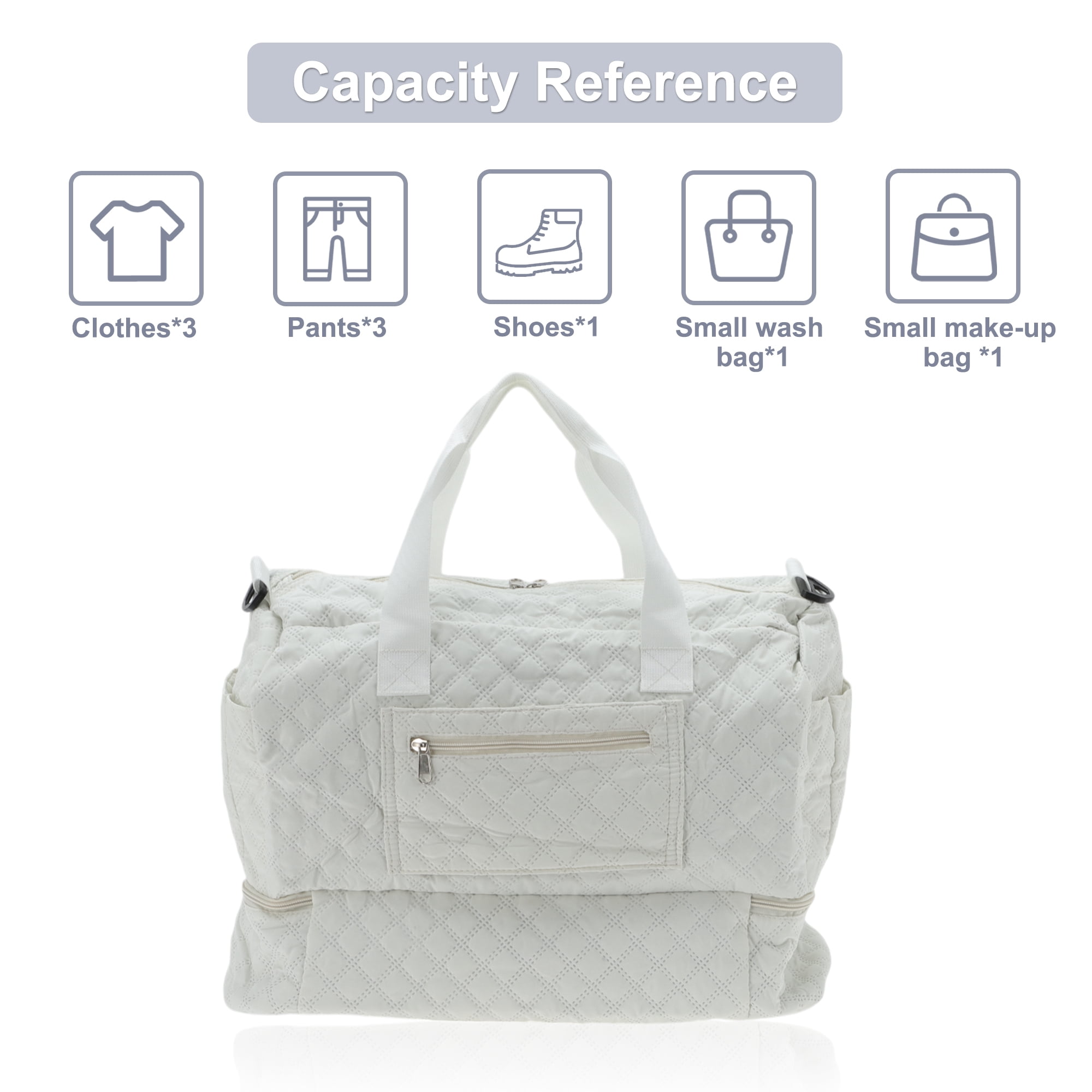 Unique Bargains Duffle Bag for Travel Partitioned Design Travel Duffle Bags with Fixed Luggage Strap Shoe Compartment Apricot White 2 Pcs