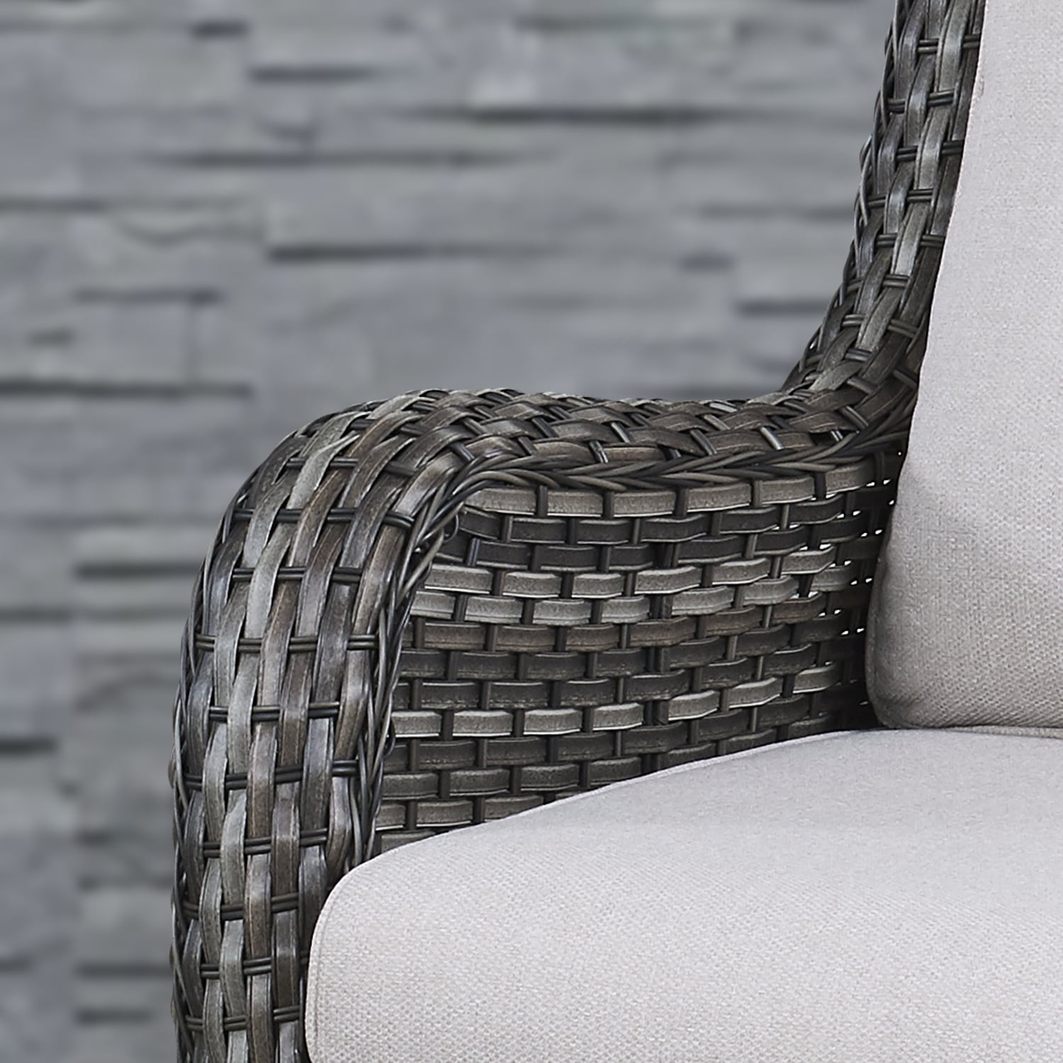POCASSY 3 Piece Patio Set Outdoor Wicker Glider Rocking and Swivel Chairs with Side Table and Cushions - Patio Wicker Bistro Furniture Set, Gray Rattan & Beige Cushion