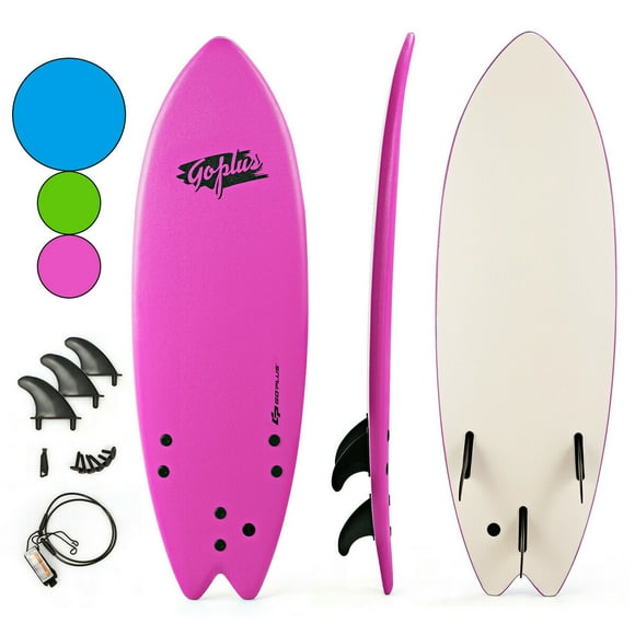 Costway 5'5'' Surf Board Surfing Beach Ocean Foamie Board w/Wrist Rope & 3 Fins Pink