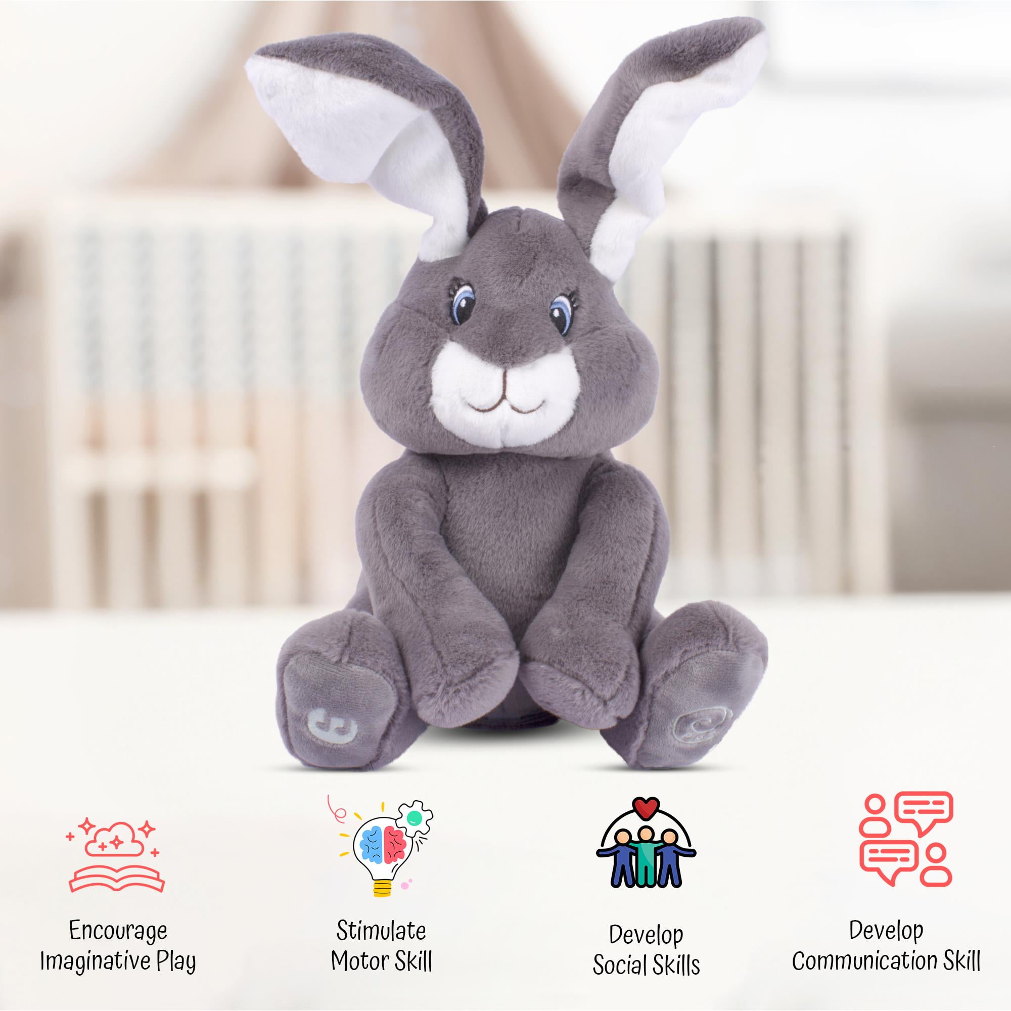 Dimple Milo Stuffed Bunny Toy – Interactive Grey Baby Bunny with Peek-a-Boo & Singing Songs, Soft Plush Gift for Infants, Babies & Toddlers, Boys and Girls, Ages 0+