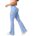 thumbnail image 4 of Lumtrix Women Workout Flare Leggings with Pockets Yoga Pants High Waisted Tummy Control Cargo Leggings Sky Blue M, 4 of 6