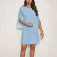 thumbnail image 3 of Zpanxa Women's Chiffon Blend Dress Round Neck Half Sleeve Color Block Office Work Dress, 3 of 8