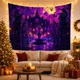 thumbnail image 3 of Gothic Castle with Glowing Windows on a Wet Stone Path, Mysterious Fantasy for Dark Decor Enthusiasts, Eerie Night Scene Artwork, Halloween Gift, Tapestry Wall Hanging for Bedroom and Dorm, 3 of 7