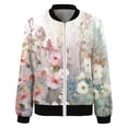 thumbnail image 4 of Arlun Womens Floral Printed Bomber Jackets Lightweight Zipper up Fashion Stand Collar Coats Casual Loose Fit Long Sleeve Full Zip Fall Jacket Windbreaker Outwear with Pockets Clear3 L, 4 of 5