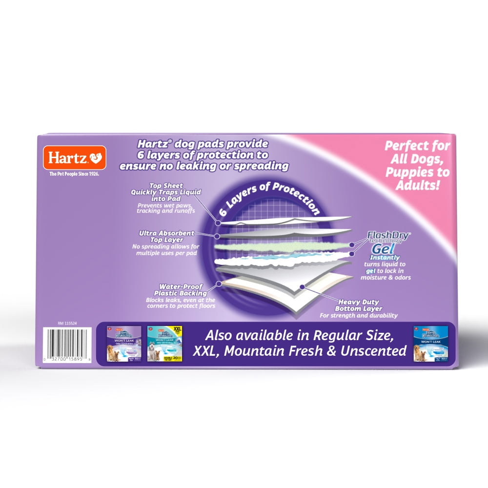 36 x 36 3XL 60 Count Hartz Home Protection Lavender Scented Odor Eliminating Gel Dog Pads 