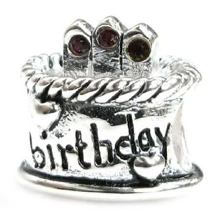 - Sterling Silver Birthday Cake Siam Red Simulated January Birthstone Round European Bead Fits Pandora European Charm Bracelets