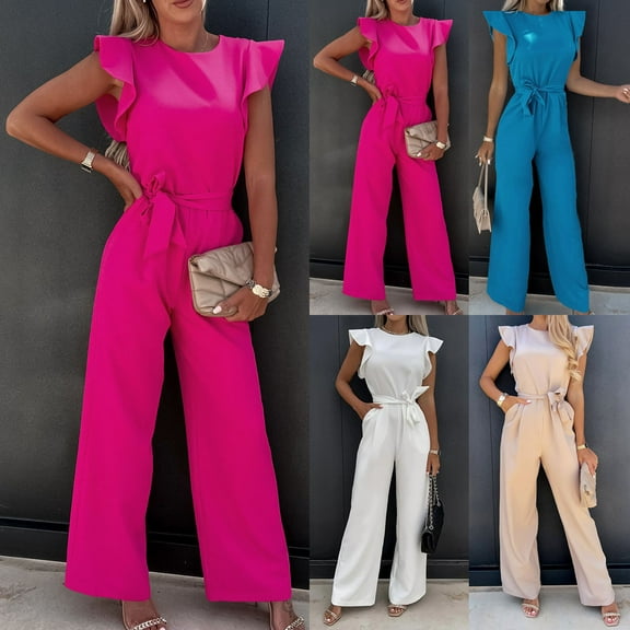 Utoimkio Women's Short Sleeve Jumpsuits Overalls Casual Romper Party Evening Gowns for Women