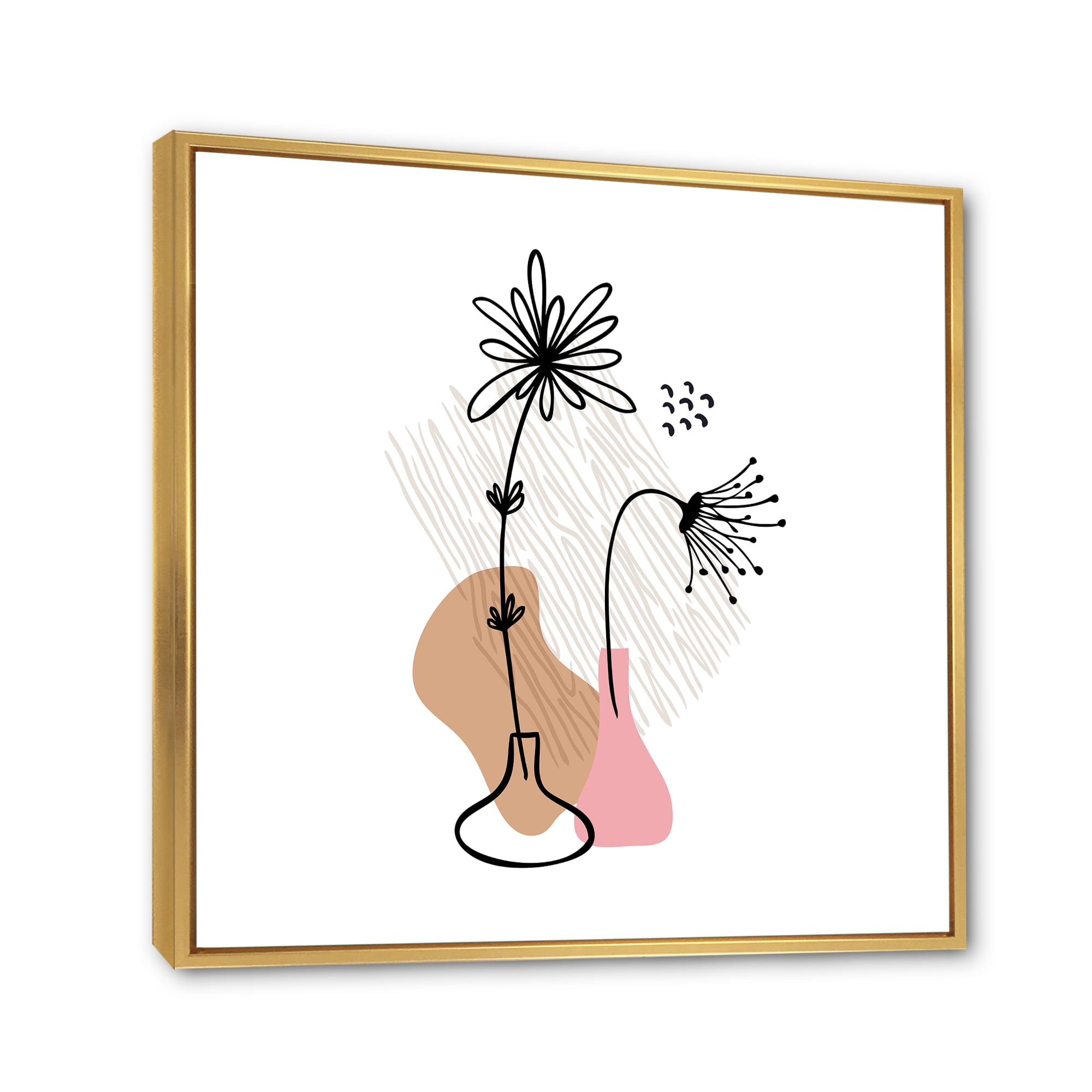 Designart 'Abstract Minimal Shapes Under Flowers III' Modern Framed Canvas Wall Art Print