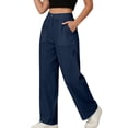 thumbnail image 2 of Atkumj Cotton Linen Pants for Women with Pockets High Waist Button Straight Leg Trouser Pants Casual Solid Color Women Baggy Pants for Everyday Outfit 2XL, 2 of 7