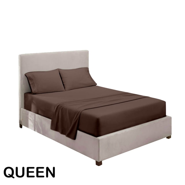 Juego de ropa de cama para el hogar Sábana de cama Funda de colchón Funda de almohada Juego de ropa de cama de poliéster de color sólido, Café, Reina, 4pcs / set kenally HA6267-34B