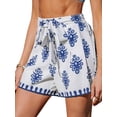 thumbnail image 3 of Women'S Floral Printed Shorts Elastic High Waist Wide Leg Flowy Boho Shorts Royal Blue XXL, 3 of 9