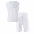 thumbnail image 5 of Mens 2 Piece Linen Outfits Sleeveless Hooded Tops Comfortable Shorts Workout Set Gym Tracksuit Sweatsuits White XXXL, 5 of 5