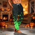 thumbnail image 5 of Domuza Men's Halloween Pajamas Pants Casual Elastic Waist Drawstring Jogger Pj Pants Novelty Horror Print Lightweight Comfy Home Trousers Green M, 5 of 6