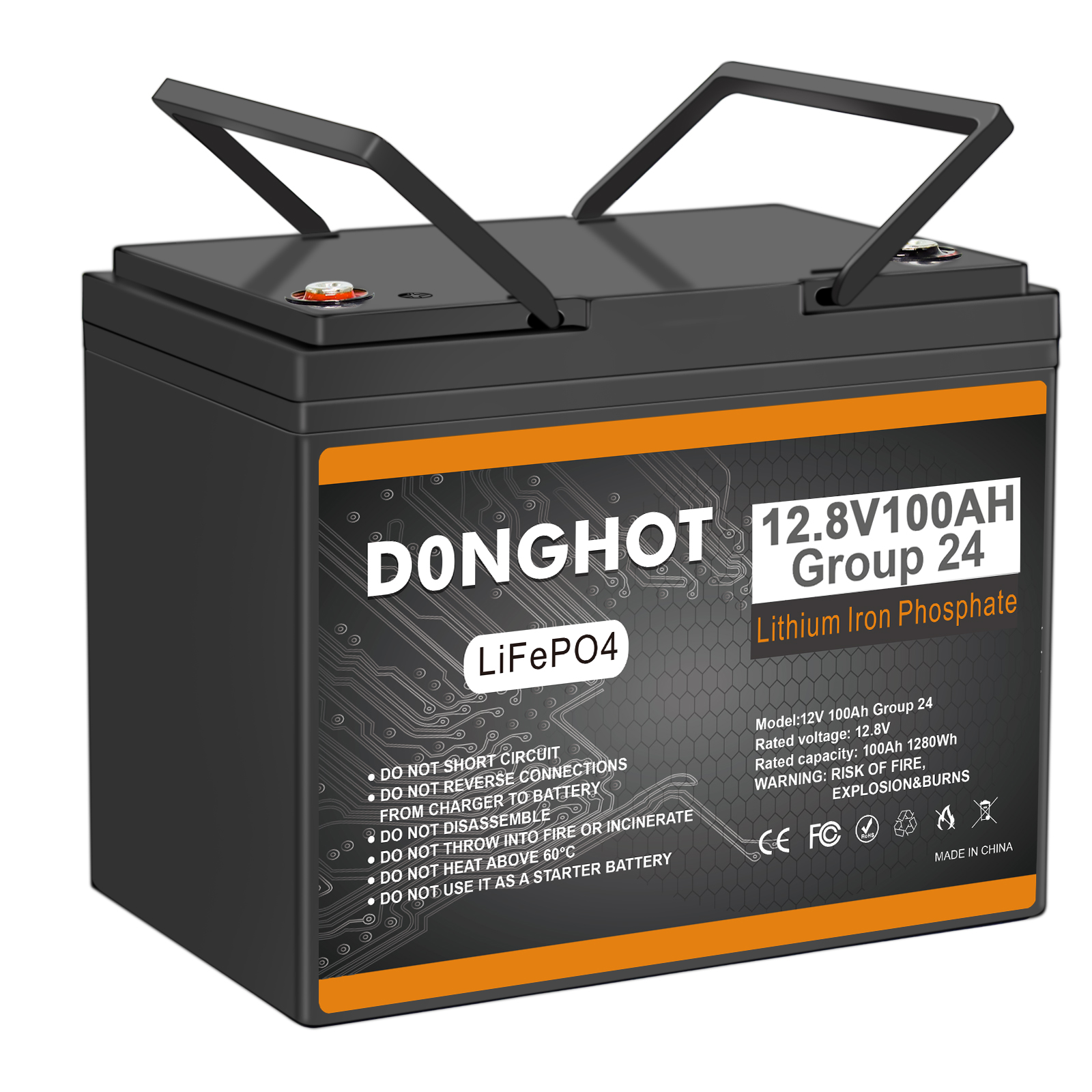 12V 100AH LiFePo4 lithium Deep Cycle Battery with 100A BMS for Trolling Motor,RV,Golf Cart