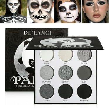 Smokey Eyeshadow Palette Black Grey Highly Pigmented 9 Colors, Afflano Dark Gray White Silver Smoky Eyeshadow Makeup Palette Long Lasting for Every Day Make up, Small Eye Shadow Pallet - Panda