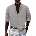 thumbnail image 1 of Camisas Para Hombre Camiseta Henley de manga larga para hombre, informal, hippie, de algodón, para la playa (Grey, M), 1 of 4