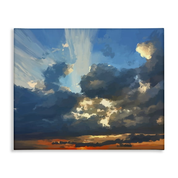 Stupell Industries Sun Rays Through Clouds Landscape & Nature Painting Wrapped Canvas Art Print Wall Art, 20 x 16