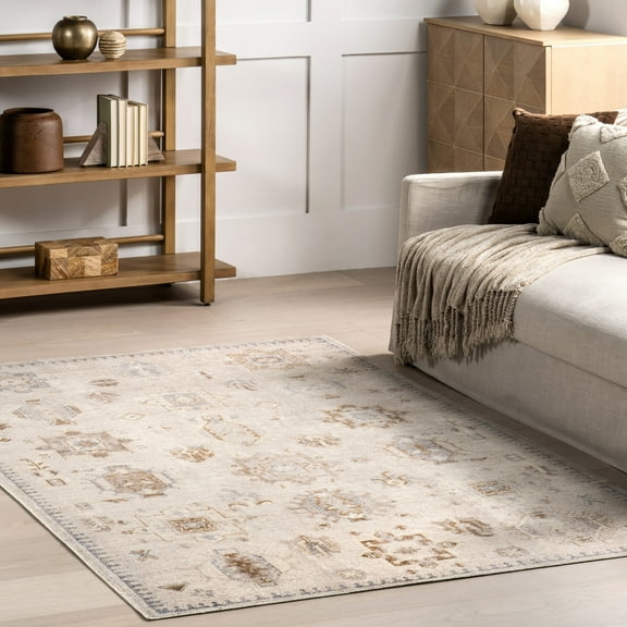 nuLOOM Krystin SpinClean Distressed Machine Washable Area Rug, 6' x 9', Krystin Beige