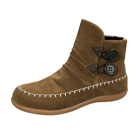 GHSOHS Boots for Women Slip on Winter Boots Ankle Booties Shoes Cowgirl Boots Fashion Retro Winter Plush Black Boots Suede Button Decoration Flat Bottom Short Boots Western Cowgirl Boots Size 42