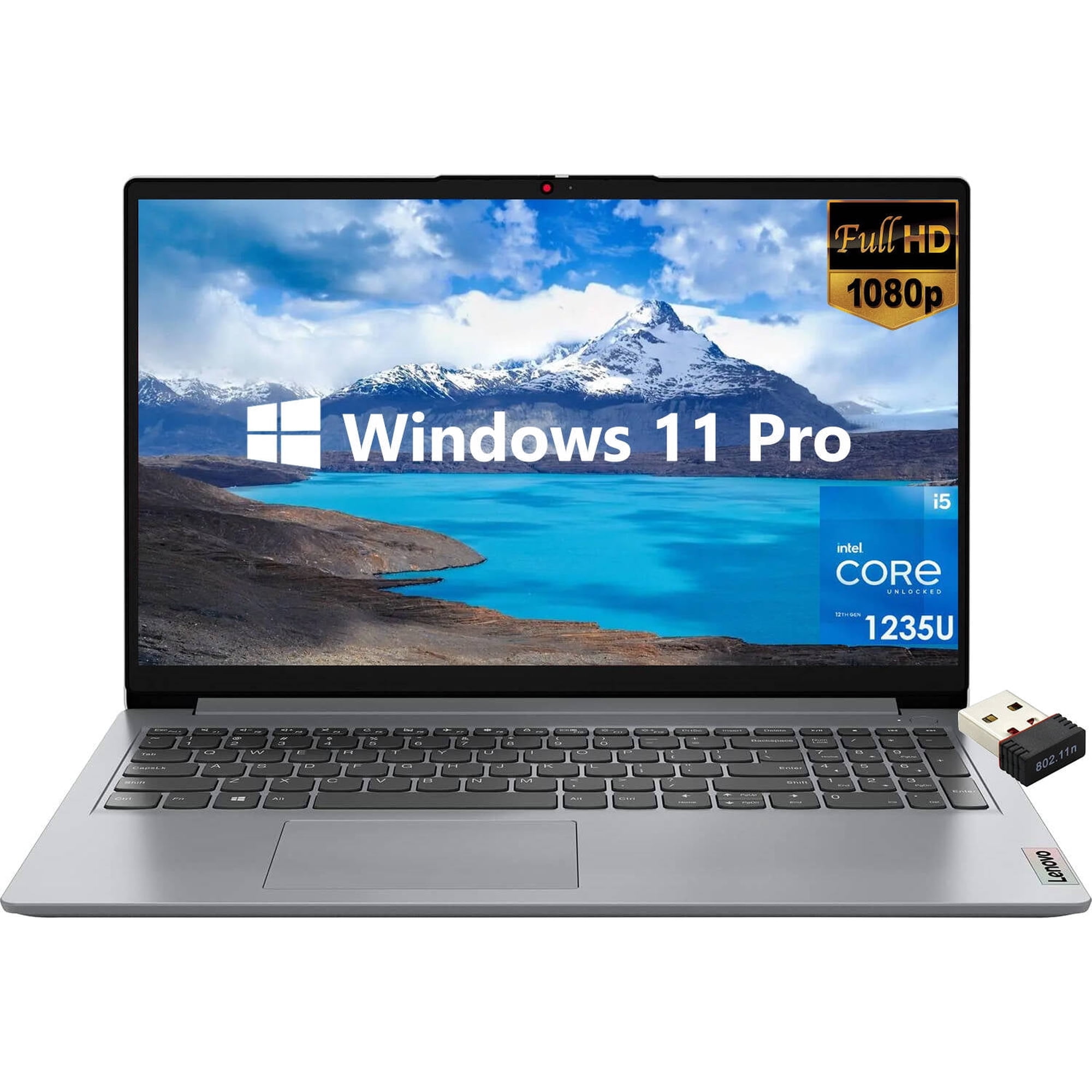 Lenovo IdeaPad 1i Laptop, 15.6" FHD Anti-Glare, Intel Core i5-1235U, 16GB RAM, 1TB SSD, Wi-Fi 6, SD Card Reader, Numeric keypad, Webcam, Bluetooth, Windows 11 Pro, Intel Iris Xe Graphics