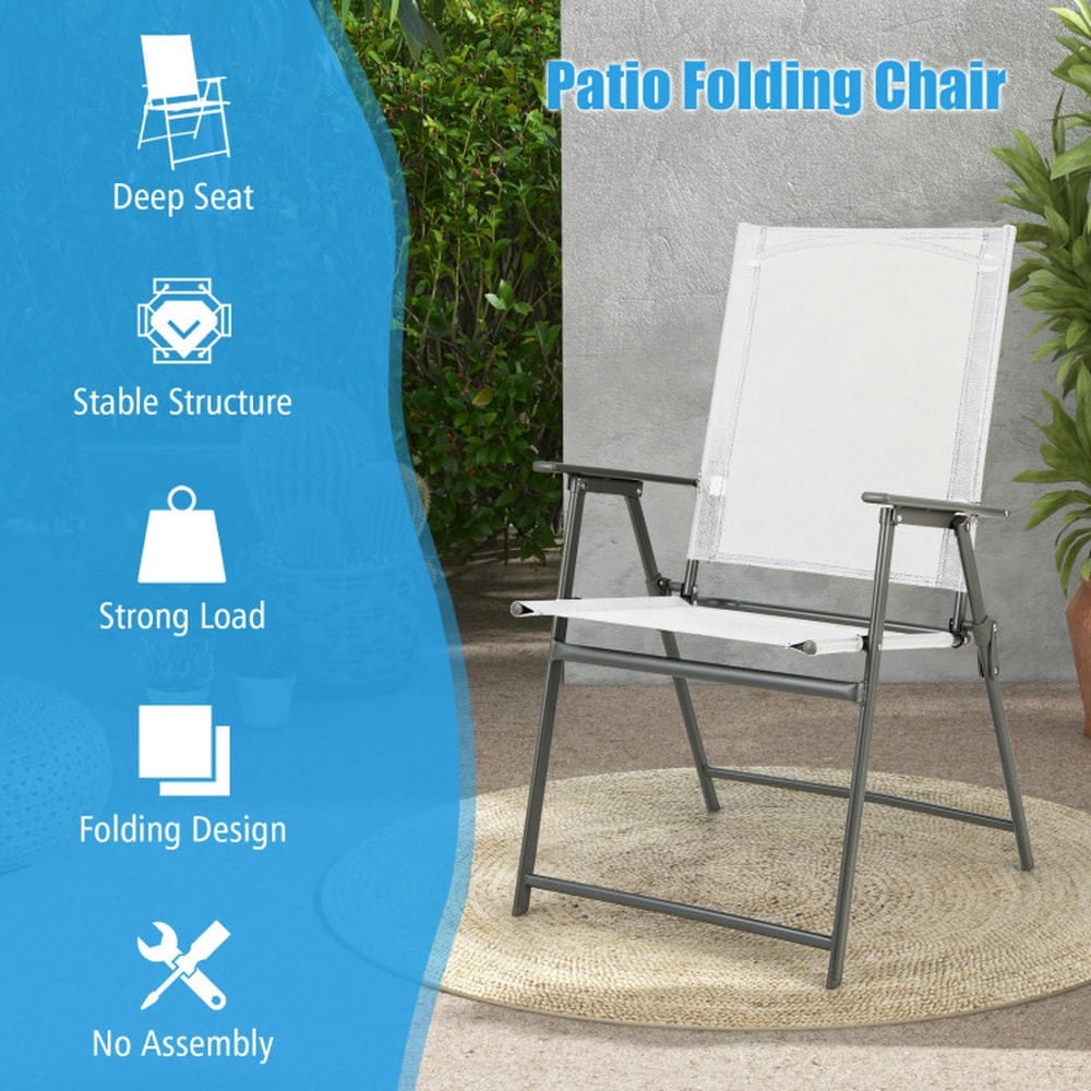 Demifill Set of 4 Patio Folding Chair Set with Rustproof Metal Frame, Gray