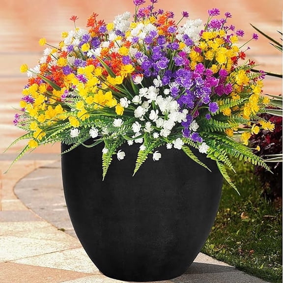 Simeccom 24Pcs Artificial Flowers Outdoor UV Resistant - Fake Plants with Boston Fern Greenery Stems for Spring Summer Porch Garden Home Decor,Multicolor