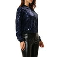 thumbnail image 5 of INSPIRE CHIC Women's Sequin Jacket Zipper Closure Hidden Pockets Bomber Jacket S Navy, 5 of 8