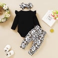 thumbnail image 4 of Infant Baby Girls Clothes Baby Girls Outfits 6-12 Months Baby Girls Long Sleeve Letter Print Romper Top Leopard Pants Headband 3PCS Set Black, 4 of 9