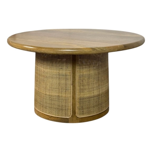 Carolina Marlowe 30" Cane Drum Base Coffee Table in Blonde Acacia