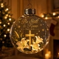 thumbnail image 4 of Light Up Transparent Christmas Ornament Ball,Religious Cross Lily Scripture Design Hanging Bauble With Built-in LED Lights,Christmas Tree Mantel Window Decor,A, 4 of 7