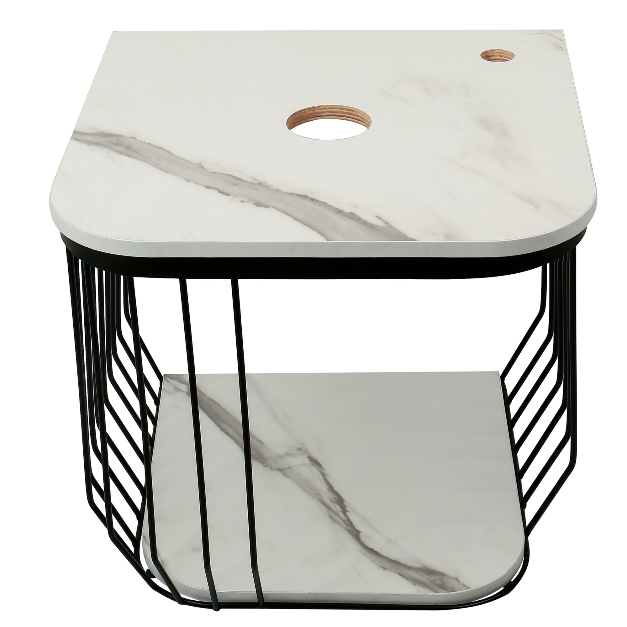 Fine Fixtures Dumbo 20" Modern Wall-Mounted Vanity with Black Metal Frame and Marble-Look Top, Compact Open-Frame Design with 16" Round Vessel Sink